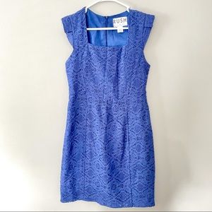 Floral Lace Overlay Blue Summer Mini Dress
